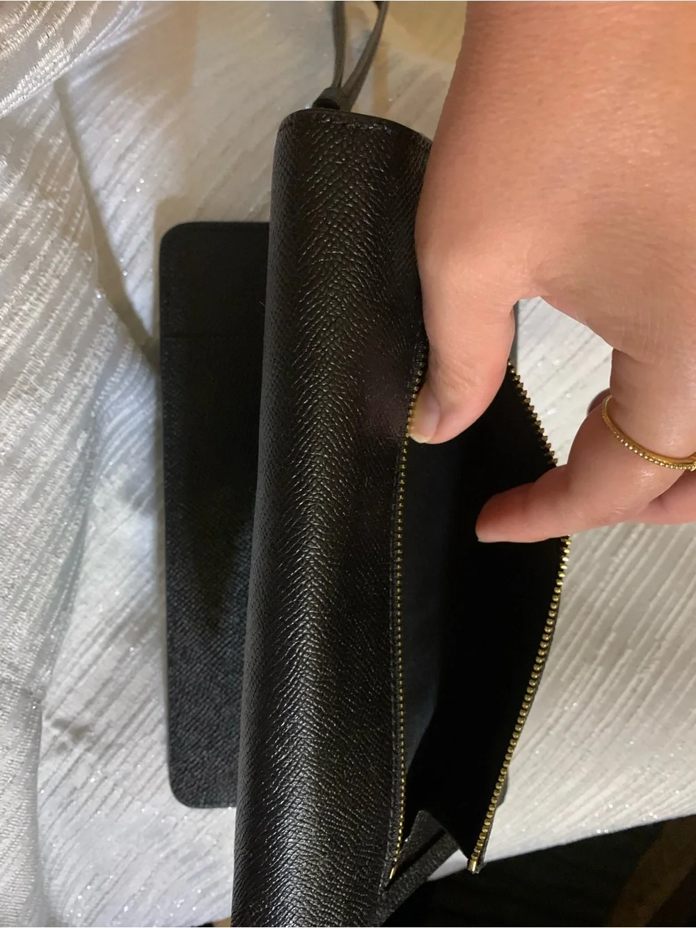 Coach Black Pebbled Leather Travel Wallet Wristlet with Gold Logo Accent
